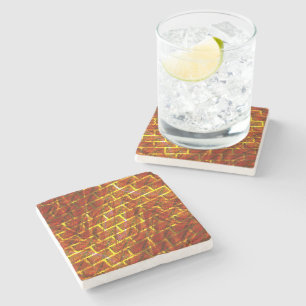 Red stained, scratched, gold grid or brick effect? stone coaster