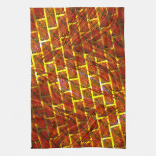 Red stained, scratched, gold grid or brick effect? tea towel