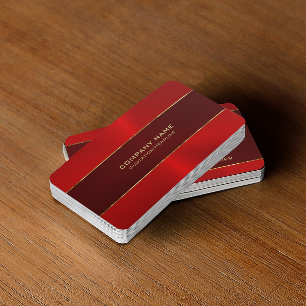 Red Stainless Steel Texture Gold Stripes Accent Business Card
