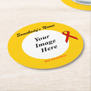 Red Standard Ribbon Template by Kenneth Yoncich Round Paper Coaster