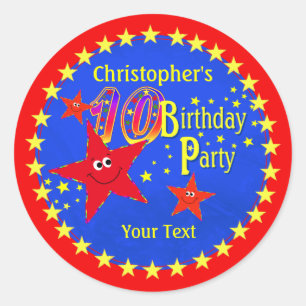 Red Star 10th Birthday Party Round Sticker