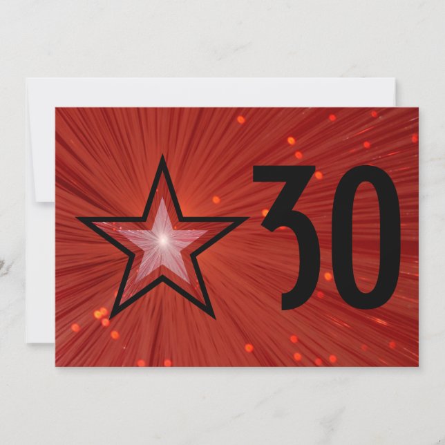 Red Star 'Age' birthday invitation black back (Front)