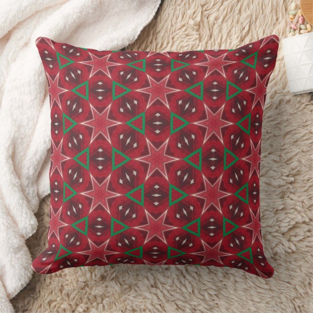 Red Star and Green Geometric Christmas Pattern Cushion (Blanket)