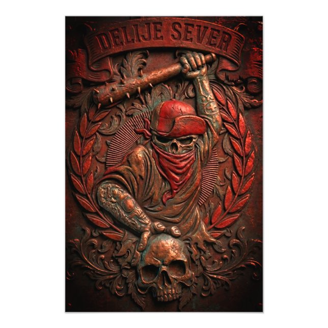 Red Star Belgrade Ultras Hooligan Embossed Photo Print (Front)