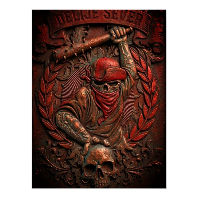 Red Star Belgrade Ultras Hooligan Embossed Poster (Front)