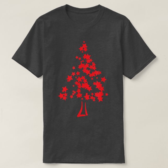RED STAR CHRISTMAS TREE MERRY CHRISTMAS HAPPY HOLI T-Shirt (Design Front)