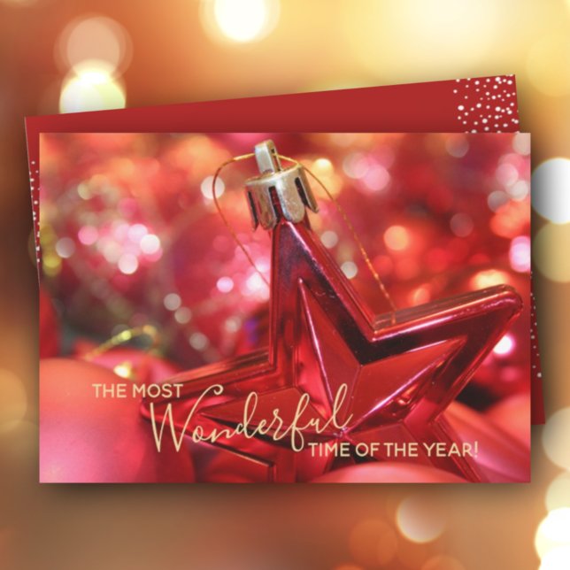 Red Star Christmas Tree Ornament Holiday Card (Creator Uploaded)