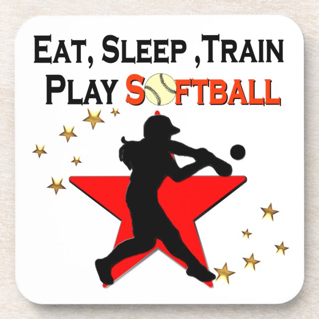 RED STAR EAT, SLEEP, TRAIN SOFTBALL DESIGN COASTER (Front)