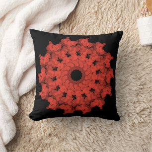 Red star explosion in black sky cushion