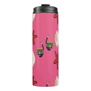 Red star fish, scuba and shells on pink thermal tumbler