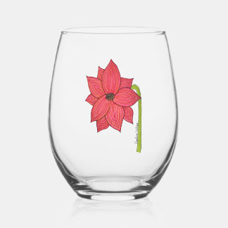 Red Star Flower Blank Stemless Wine Glass