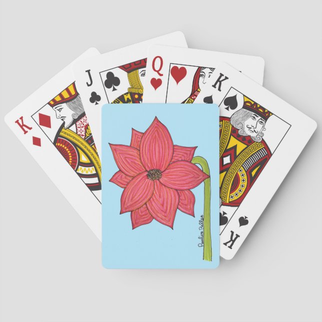 Red Star Flower with Blue background Playing Cards (Back)