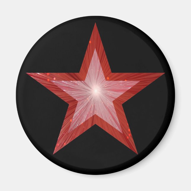 Red Star fridge magnet round black (Front)