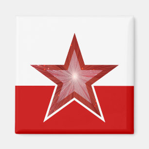 Red Star fridge magnet square white red