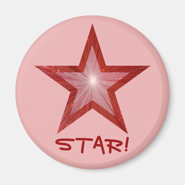 Red Star fridge 'STAR!' magnet round pink (Front)