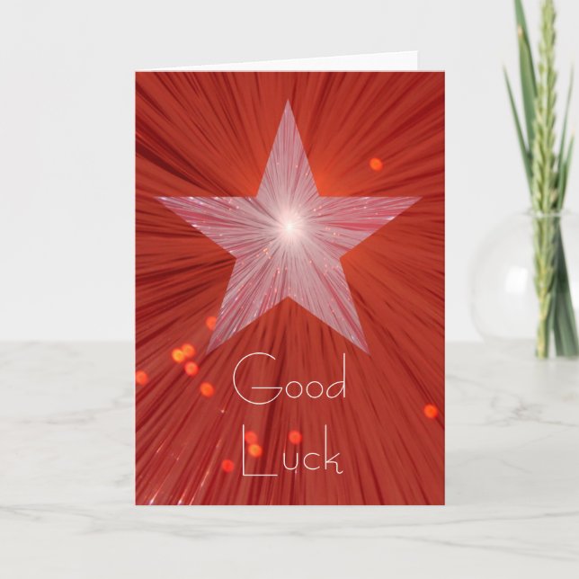 Red Star 'Good luck' vertical greetings card (Front)