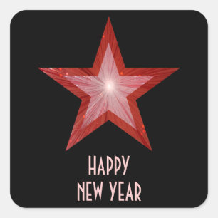 Red Star 'Happy New Year' square sticker black
