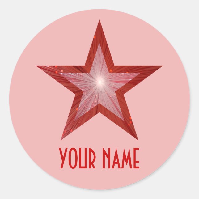 Red Star 'Name' round sticker pale pink (Front)