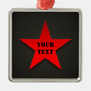 Red Star on Black Carbon Fibre Metal Ornament