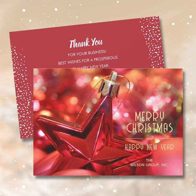 Red Star Ornament Business Thank You Christmas Holiday Card (Creator Uploaded)