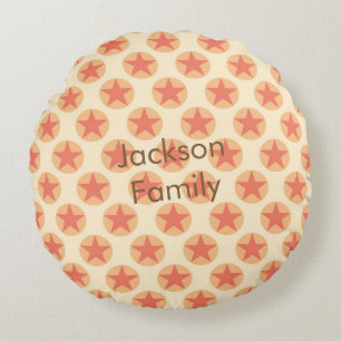 Red Star Pattern with Family Name by storeman Round Cushion