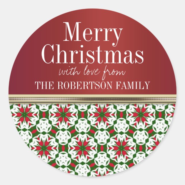 Red Star Ribbon Christmas Gift Tag Stickers (Front)