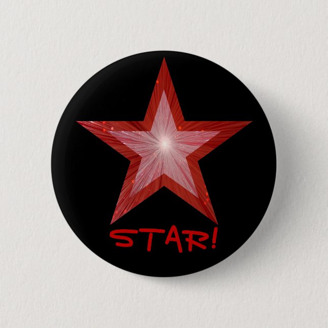 Red Star 'STAR!' button badge black (Front)