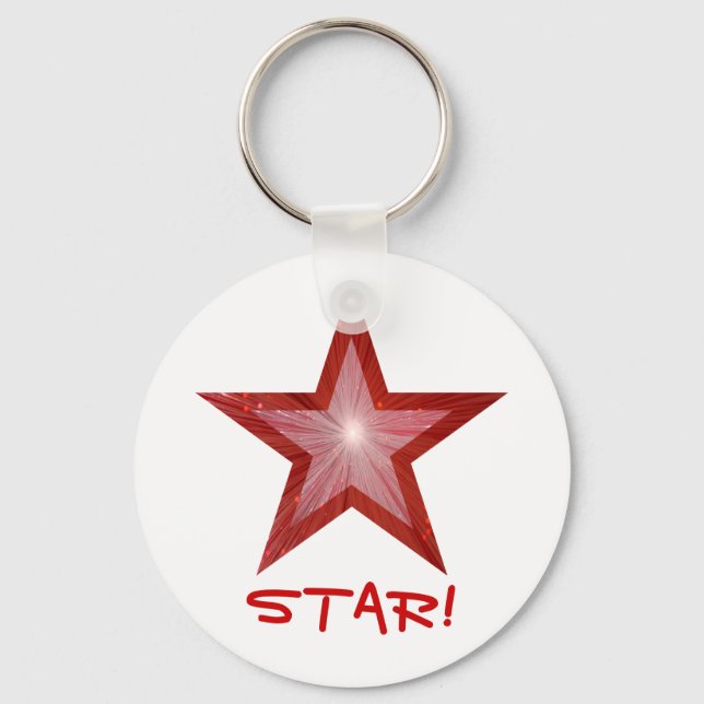 Red Star 'STAR!' keychain white (Front)