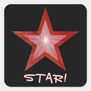Red Star 'STAR!' square sticker black