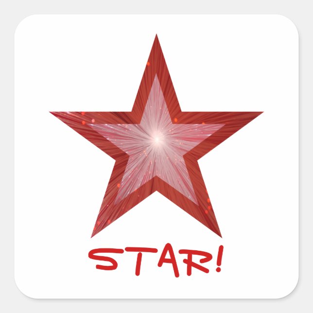 Red Star 'STAR!' square sticker white (Front)