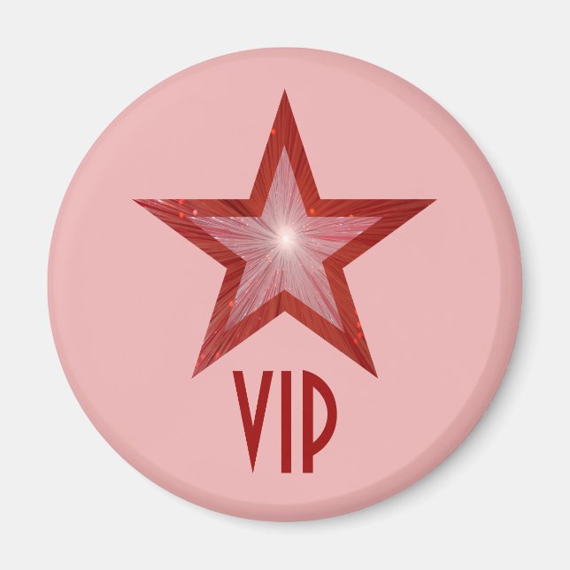 Red Star 'VIP' fridge magnet round pink (Front)