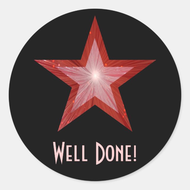 Red Star 'Well Done!' round sticker black (Front)