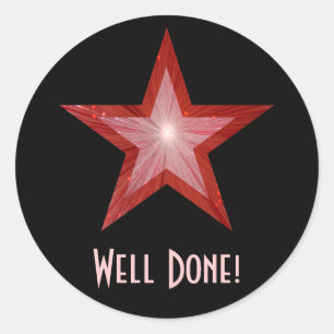 Red Star 'Well Done!' round sticker black