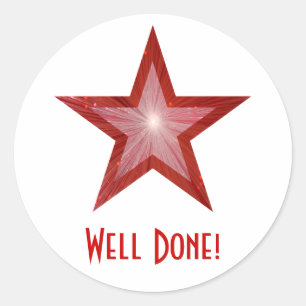 Red Star 'Well Done!' round sticker white