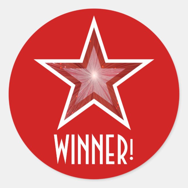 Red Star 'WINNER!' round sticker red (Front)