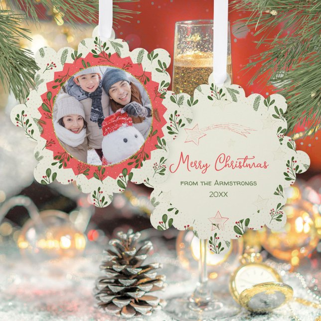 Red Star Winter Photo Christmas Keepsake Tree Decoration Card (Red Star Winter Photo Christmas Keepsake Ornament Card ©Susanne Sachers - Sunny Mind 🌞)