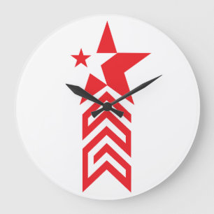 Red Star with Chevron Arrows Large Clock