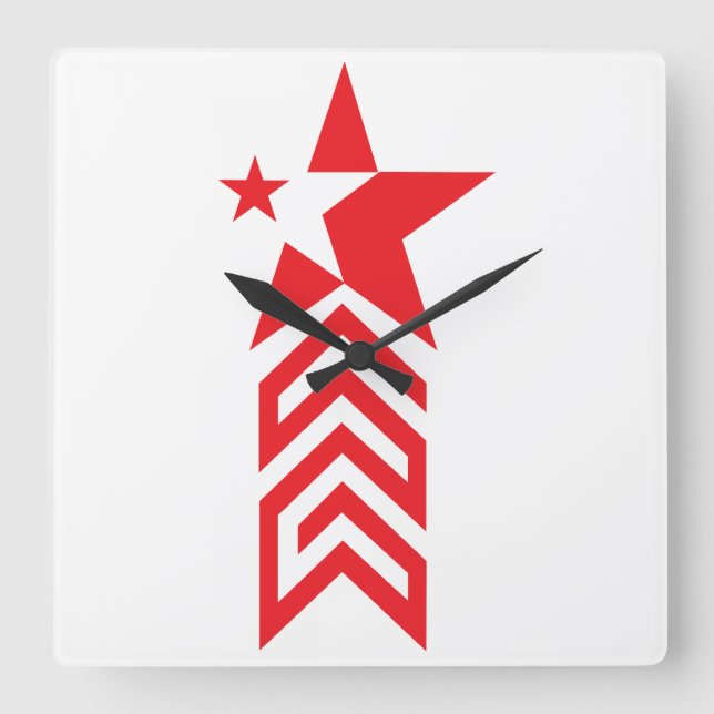 Red Star with Chevron Arrows Square Wall Clock (Front)