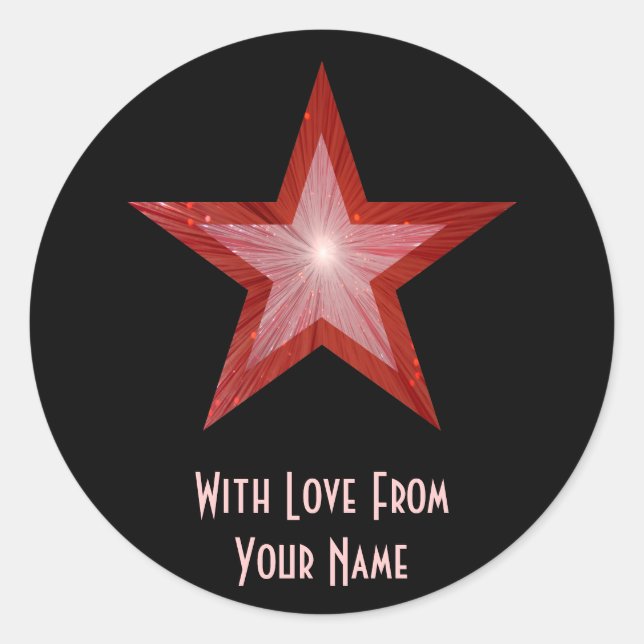 Red Star 'With Love From'' round sticker black (Front)