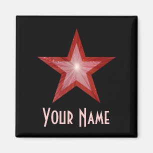 Red Star 'Your Name' fridge magnet square black