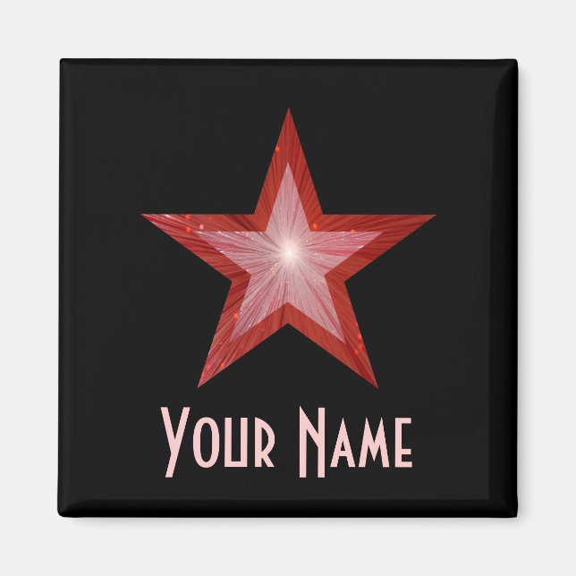 Red Star 'Your Name' fridge magnet square black (Front)