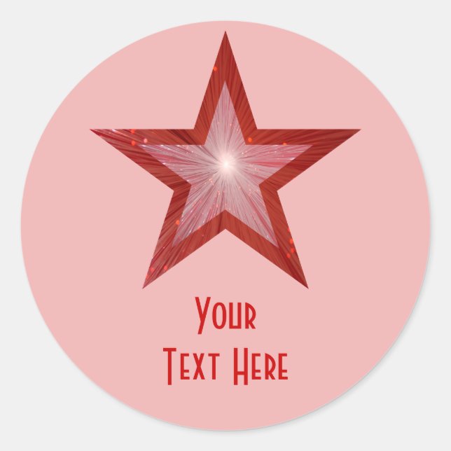 Red Star 'Your Text' round sticker pale pink (Front)