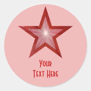 Red Star 'Your Text' round sticker pale pink
