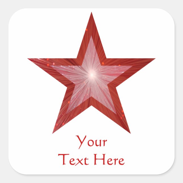 Red Star 'Your Text' square sticker white (Front)