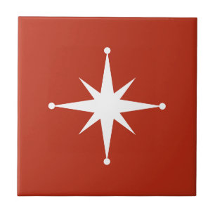 red Starburst Mid Century Modern Retro Ceramic Tile