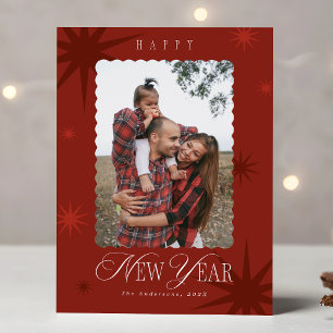Red Starburst Photo New Year Card