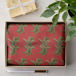 Red Starfish n Holly Pattern Christmas Tissue Paper