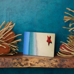 Red Starfish On White Sand Beach Plaque