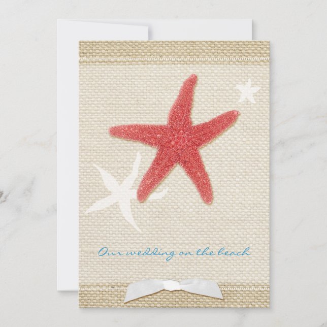 Red Starfish Rustic Beach Wedding Invitation (Front)