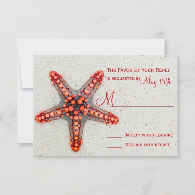 Red Starfish Sand Beach Destination Wedding RSVP (Front)